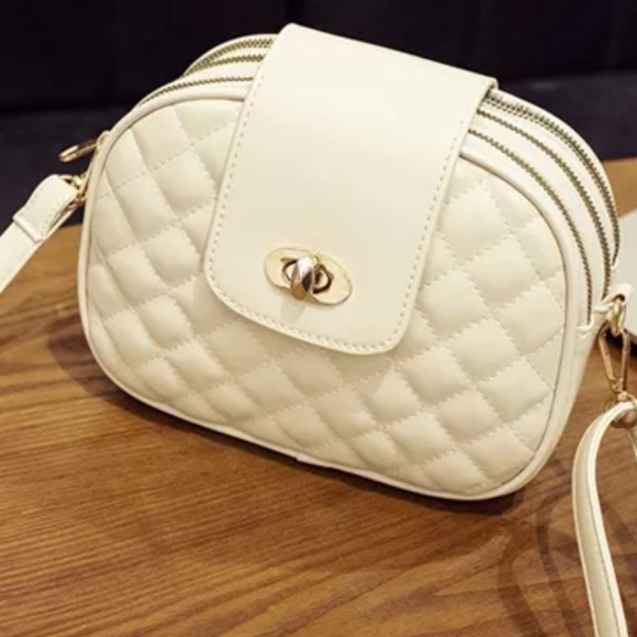 envyUSXchange Handbags - Diamond Embossed 3 Zipper Crossbody Bag - Off White Color